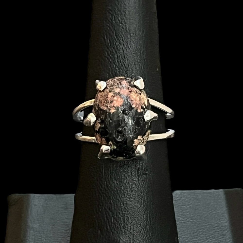 Vintage Taxco Mexico handmade sterling silver eudialyte adjustable ring